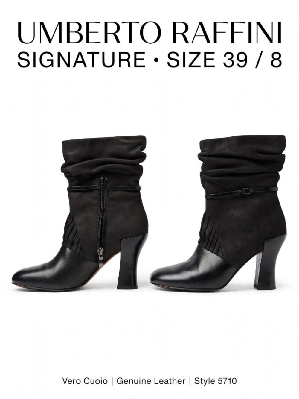 Umberto Raffini Signature Vero Cuoio Black Leather Slouch Boots Sz 39 / US 8